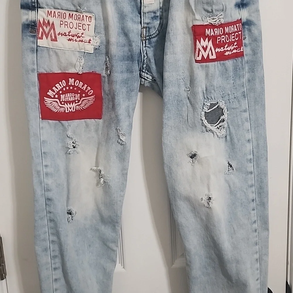 Mario Morato Men's Skinny Patch Jeans Streetwear European Size 32​​​​​